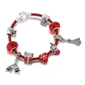 Bracciale natalizio fai-da-te in pelle intrecciata rossa con ciondoli e perline - Stile Pacco Regalo Campanello (Stile Cinque)