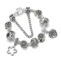 Bracciale a charms in argento con albero della vita e ciondoli a fiori in cerchio - 16cm / Stile Girasole Sakura Argentato (Stile 3)