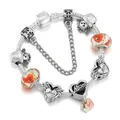 Bracciale argento con ciondolo a cuore Mom, charm Love in oro rosa e perline in vetro fiorito - 16cm / Stile 1 (Tema Mom/Love)