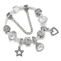 Bracciale a serpente in argento con perle di cristallo e ciondoli a cuore e stella - 16cm / Bianco