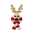 Christmas reindeer brooch pin with gold antlers and red white striped enamel scarf - Scarf Reindeer Style