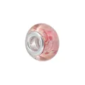 Macro shot of transparent glass charm bead with pink flower patterns and metal core - Pink Floral Transparent Style (Style 1)