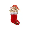 Spilla gatto di Natale nella calza con smalto colorato e cristalli brillanti - Stile Gatto nella Calza di Natale