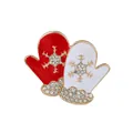 Spilla creativa a guanto natalizio rosso e bianco con strass a fiocco di neve dorata - Stile Guanti Rosso Bianco Fiocco di Neve
