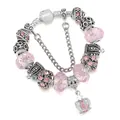 Bracciale con ciondoli DIY con cristalli rosa, pendente a corona e catena di sicurezza - 16cm / Rosa