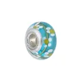 Lake blue glass charm bead with white daisy patterns and 5mm large hole silver core - Lake Blue with Daisy Pattern