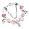 Bracciale con ciondoli a fiori rosa smaltati e catena a serpente in argento - Rosa (16cm)