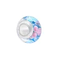Light blue glass charm bead with pink flowers and silver core for DIY bracelets - Light Blue Translucent Pink Floral