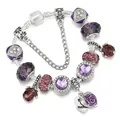 Bracciale a perline viola con ciondoli a rosa e pendente a cuore I love mother - Viola / 16cm