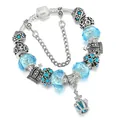 Bracciale da donna in argento con ciondoli, perle blu e pendente a corona elegante - 16cm / Blu lago