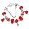 Bracciale a catena a serpente d'argento con fiori di smalto rosso e perle di cristallo - Rosso (16cm)