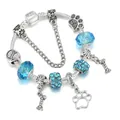 Bracciale a catena serpente d'argento con perline di cristallo blu e ciondoli - 16cm / Blu lago