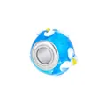 Lichtblauwe glazen bedelkraal met witte bloemmotieven en een zilveren metalen gat van 5 mm - Meerblauw Wit Geel Bloem Stijl (Stijl 8)