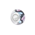 5mm large hole black glass charm bead with pink and blue floral patterns for DIY bracelets - Black Base Pink Blue Floral
