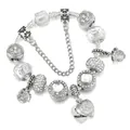 Bracciale argento con perle di cristallo sfaccettate e ciondolo cuore rosa per mamma - Bianco / 16cm