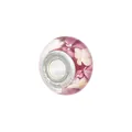 DIY pink purple floral glass charm bead with 5mm large hole and silver metal core - Pink Purple with Yellow Petals