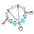 Bettelarmband im europäischen Stil mit blauen Glasperlen und Happy Birthday Anhänger - 16cm / Himmelblau Glas Blumen Pilz (Stil Sechs)
