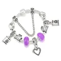 Silbernes Charm-Armband mit lila Glasperlen und Happy Birthday-Tortenanhänger charms - Lila Glas Geburtstagskarte (Stil Acht) / 16cm