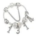 Bracciale a serpente placcato argento con ciondoli 1314 e perle a cuore in cristallo - 16cm / 1314 Forever (Stile 2)