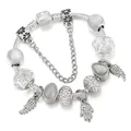 Bracciale a catena serpente placcato argento con perle di cristallo e ciondoli hamsa - 16cm / Ali di Angelo & Hamsa (Stile 3)