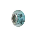 Perle en verre bleu clair avec motifs papillons noirs et noyau en métal argenté - Style Cœur Métal Papillon Bleu Clair (Style 26)