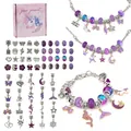 Set de pulseras de unicornio morado DIY para niñas con cuentas y caja de regalo - Estilo Púrpura (Set Púrpura #1)