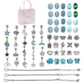 DIY oceaanblauwe bedelarmband set met zilveren slangenkettingen en cadeauzakje - Meerblauw Stijl 1