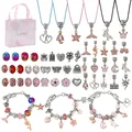 DIY colorful crystal kids bracelet set with unicorn charms and pink marble gift bag - Pink Set #1 / 16cm
