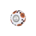 Handmade 5mm large hole glass bead with orange and brown dots for DIY charm bracelets - White with Orange Brown Dots (Style 33)