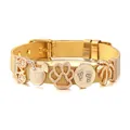10mm golden stainless steel mesh watch band bracelet with five cute charms and slider clasp - Gold