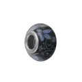 Perle en résine noire avec motifs floraux bleus et cœur en métal pour bracelets - Style Verre Floral Bleu Violet Base Noire (Style 32)