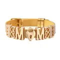 Bracciale a maglia dorata con ciondolo a cuore MOM e inserti in cristallo luccicante - Oro #2 (Stile Lucchetto a Cuore)