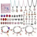 DIY colorful crystal bracelet set for kids with unicorn charms and pink gift box - 16cm