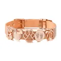 Rose gold stainless steel mesh watch band bracelet with tropical charms and crystal studs - Rose Gold