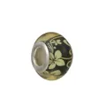 Perle en résine noire translucide avec motif floral jaune et noyau en métal argenté - Style Art à l'Encre Fleur Jaune Noir (Style 35)
