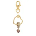 Porte-clés cœur doré avec perle rose et pendentif cadenas cœur en strass rose - Serrure Fleur de Rose (K03)