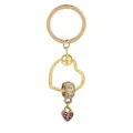 Porte-clés cœur doré avec cadre texture serpent et petit pendentif en cristaux roses - Or/Rose (K08)