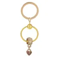 Porte-clés cœur doré avec strass rose et pendentif à plusieurs couches sur fond blanc - Or (K07)