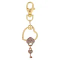 Porte-clés cœur doré avec pendentif serrure et clé en cristaux étincelants sur blanc - Clé en Cristal Pavé (K06)