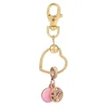 Porte-clés cœur doré avec breloque émaillée rose et détail floral ajouré en cristal - Plaque Ronde Rose (K08)