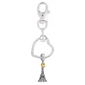 Porte-clés Tour Eiffel en argent avec cœur sur un anneau en maille serpent en cœur - Style Tour Eiffel Cœur (K08)