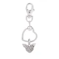 Porte-clés cœur argenté avec ailes, incrusté de cristaux et détails en émail violet - Style Cœur Ailes en Strass (K09)