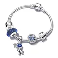 Bracciale con charm blu con pendente astronauta e perle galassia su maglia serpente - 16cm / Blu Stile 7