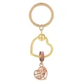 Porte-clés cœur doré avec perle en strass rose et pendentif cœur arbre de vie - Or/Rose (K10)