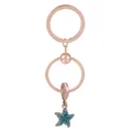 Elegant rose gold heart dreamcatcher keychain with teal crystals and snake chain detail - Lake Blue Rhinestone Star Style (K09)