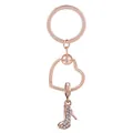 Porte-clés or rose avec cœur en chaîne serpent et pendentif talon haut en cristal - Escarpin à Talons en Strass (K22)