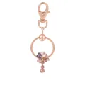 Porte-clés or rose avec anneau chaîne serpent et pendentif fleur avec cristaux - Style Floral Tricolore (K10)