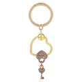 Porte-clés cœur doré avec serrure en cristaux et mini pendentif clé élégant - Or/Or Rose (K12)