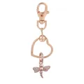 Porte-clés en alliage or rose avec anneau coeur et pendentif libellé étincelant - Style Libellule en Strass Creux (K12)