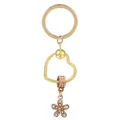 Porte-clés cœur doré avec cadre tressé et pendentif fleur orné de strass brillants - Or/Or Rose (K14)